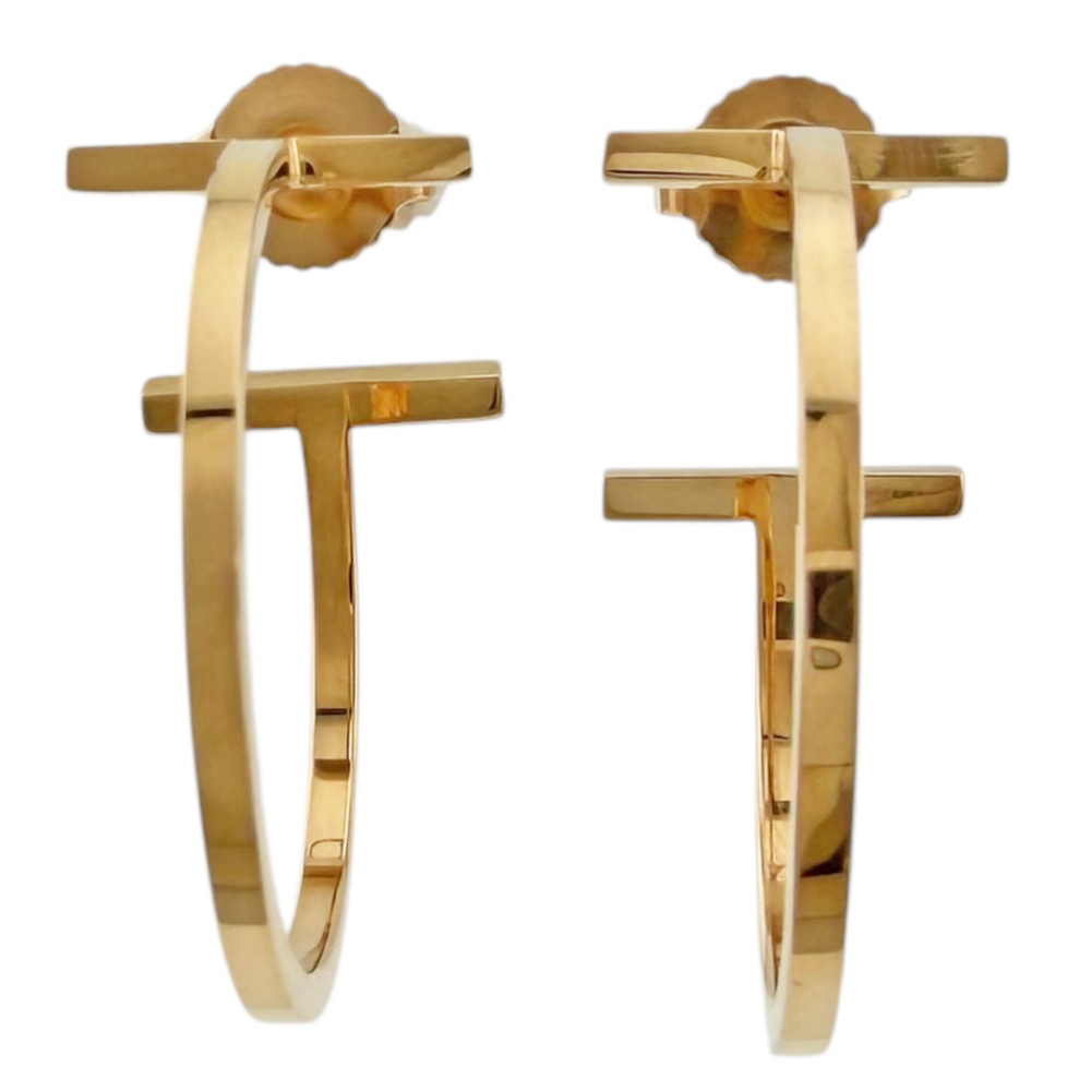 Tiffany & Co. T Wire Bar Hoop Earrings, 18K Pink Gold, Women's Earrings.